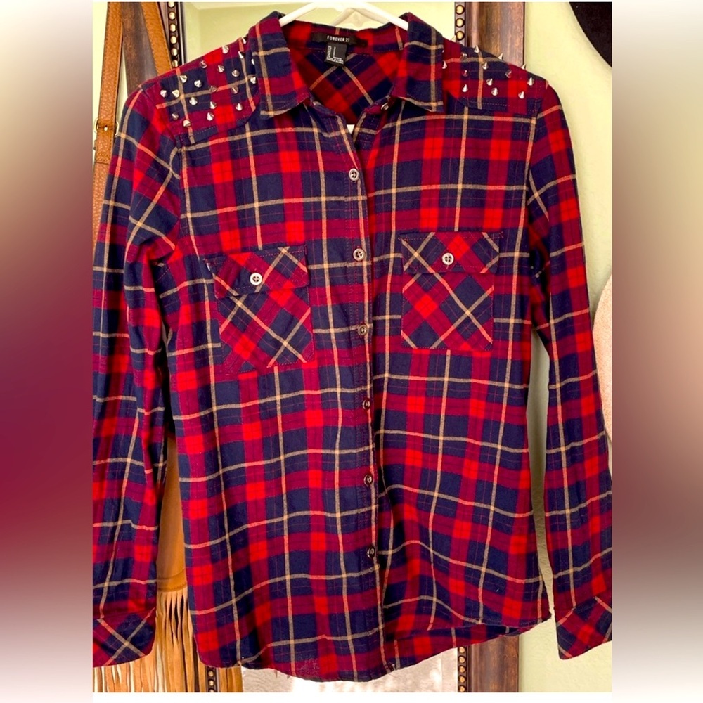 Forever 21 Red and Blue Plaid Button Down Shirt